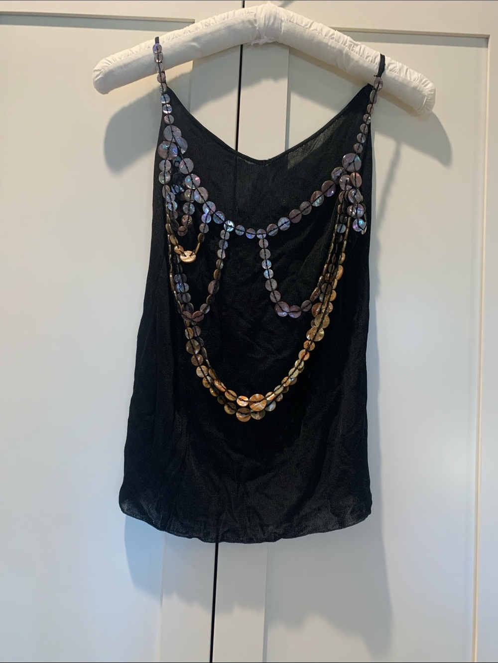 Black Sequin-Chain Draped Camisole Top